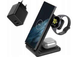 Crong  nabíječka – sada nabíječek GaN PD 35W plus bezdrátová nabíječka PowerSpot Pivot Stand 3v1 pro iPhone, Samsung a Android