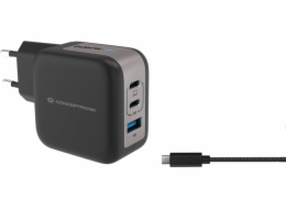 Conceptronická nabíječka CONCEPTRONIC Ladegerät 3Port 67W, 2xUSB-C, 1xUSB-A 1,5m sw