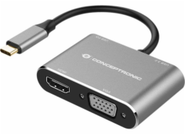 AV adaptér Conceptronic CONCEPTRONIC Dock USB-C->HDMI,VGA,USB3.0,100WPD tloušťka 0,15m