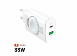 Nabíječka FIXED Power Socket s USB-A a USB-C výstupem a vyklápěcí nabíječkou pro Apple Watch, 33W, bílá, síťová