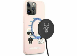 Karl Lagerfeld Karl Lagerfeld KLHMP13LSSKCI pevný obal na iPhone 13 Pro / 13 6.1 světle růžový/světle růžový Silikonový Ikonik Karl & Choupette Magsafe