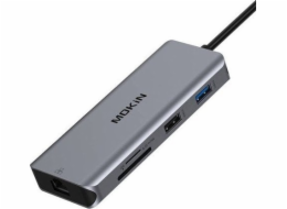 MOKiN 9v1 Dokovací stanice pro notebooky USB C na 2x USB 3.0 + USB 2.0 + 2x HDMI + SD/TF + RJ45 + PD (stříbrná)