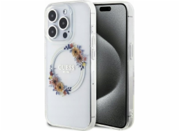 Original Hardcase GUESS GUHMP15LHFWFCT pro iPhone 15 Pro (kompatibilní s Magsafe / Flowers Wreath / transparentní)