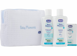 Chicco Baby Moments Blue set tekutý do koupele 200ml + šampon na vlasy 200ml + jemné mýdlo 100g