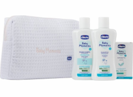 chicco Baby Moments Pink set tekutý do koupele 200ml + šampon na vlasy 200ml + jemné mýdlo 100g