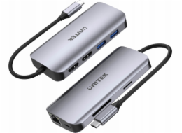 UNITEK ACTIVE HUB USB-C 2X HDMI 4K, RJ45, PD 100W