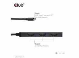 Club3D hub MST USB-C na 3xHDMI, Single: 8K30Hz, Triple: 4K60Hz