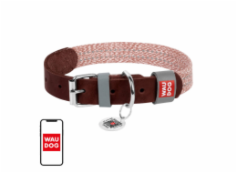 Dog collar made of natural leather and recycled material with QR code Waudog size M, width 20 mm, brown