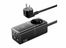 Wall charger, Essager, ECTAC-BRB01-Z, GaN, 3xUSB-C, 2xUSB-A, Gniazdko AC, 75W (black)