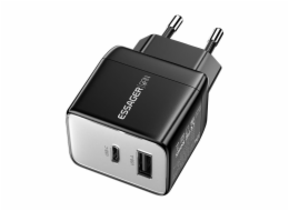 Wall charger, Essager, ECT33W-LJB01-Z, GaN, 1xUSB-A, 1xUSB-C, 33W (black)