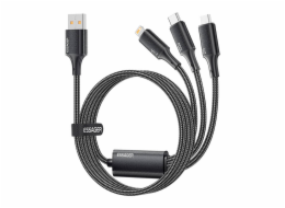 USB-A 3in1 cable, Essager, EXCMTL-JJ01-P, USB-C/Lightning/Micro, 100W, 1.2m (black)