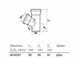 Vnitřní drenážní T-kus Wavin, O 40 / 40 mm, 67°