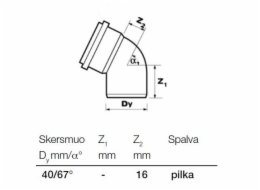 Vnitřní drenážní koleno, Wavin O 40 mm, 67°