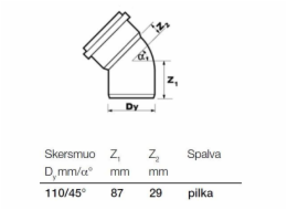 Vnitřní drenážní koleno Wavin, O 110 mm, 45°