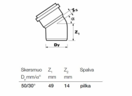 Vnitřní drenážní koleno Wavin, O 50 mm, 30°