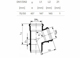 T-kus pro vnitřní kanalizaci HTplus, O 75 / 50 mm, 45°