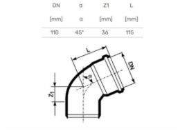 Vnitřní drenážní koleno HTplus, O 110 mm, 45°