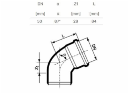 Vnitřní kanalizační koleno HTplus, O 50 mm, 87°