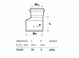 Vnitřní kanalizační přechod Wavin, O 40 / 50 mm