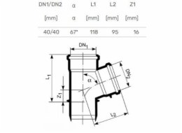 T-kus pro vnitřní kanalizaci HTplus, O 40 / 40 mm, 67°