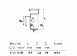 T-kus pro vnitřní kanalizaci Wavin, O 110 / 110 mm, 88°