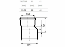 Vnitřní kanalizační přechod HTplus, O 32 / 50 mm