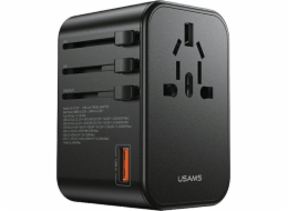 Usams  nabíječka Síťový adaptér 1xUSB+2xUSB-C T62 65W 4v1 USA/AU/EU/UK černá/černá CC199TC01 (US-CC199) Univerzální cestovní nabíječka