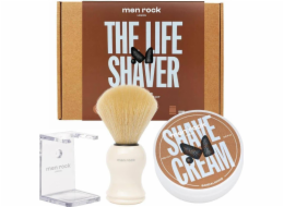 MenRock The Life Shaver Sandalwood set krém na holení 100 ml + štětka na holení + stojánek na kartáčky