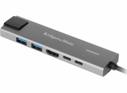 Kruger&Matz adaptér (HUB) USB typu C na HDMI/2x USB3.0/2x USB typu C/RJ45