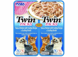 INABA CAT Twin tuňák s kuřecím a mušlemi v bujónu – pochoutka pro kočky – 2x40g