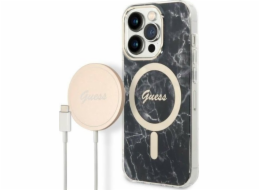 Sada Guess  GUBPP14LHMEACSK Case+ Charger iPhone 14 Pro 6.1 černo/černé pevné pouzdro Marble MagSafe NoSize