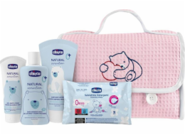 Chicco Natural Sensation Pink sada mytí těla a vlasů 200ml + tělový balzám 150ml + krém na plenky 4v1 100ml + čistící ubrousky 16ks