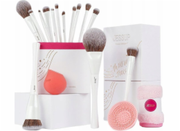 JESSUP_SET Komplexní sada nástrojů pro make-up Čisticí polštářek na štětce + kosmetická houba + štětec + 14 štětců Čisticí houba na štětce + houba na podkladovou bázi + štětec + 14 štětců