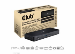 Club3D Dokovací stanice 16v1 Quadra (4) ThunderBolt 4, 2xTB, 3xDP, 2xHDMI, 3xUSB, RJ45, SD-TF Karta, 1xUSB-C, 150W PD