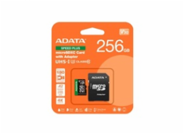 ADATA MicroSDXC karta 256GB Speed Plus, U3, C10, A2, V30 (R:180/W:160 MB/s) + SD adaptér