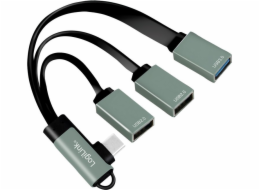 Hub USB 3.2, USB-C/M 90, až 3xUSB-A/F, 0,15 m