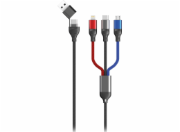 USB kabel 2GO USB-A + USB-C - USB-C + microUSB + Lightning 1,2 m černý (797361)