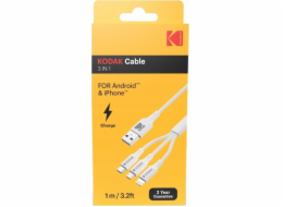 Kodak USB-A - USB-C + microUSB + Lightning kabel 1 m Bílá (SB7379)