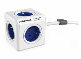 Cubenest Powercube Extended, 5× zásuvka, 1,5 m,  bílá/modrá, dětská pojistka, uzemnění, dok, max. 10A/250V~2500W