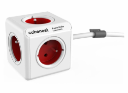 Cubenest Powercube Extended, 5× zásuvka, 1,5 m,  bílá/červená, dětská pojistka, uzemnění, dok, max. 10A/250V~2500W