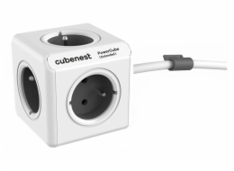 Cubenest Powercube Extended, 5× zásuvka, 1,5 m,  bílá/šedá, dětská pojistka, uzemnění, dok, max. 10A/250V~2500W