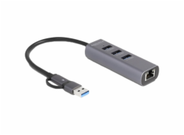 DeLOCK 3 Port USB 5 Gbps Hub + Gigabit LAN s USB Type-C, dokovací stanice