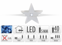 Světla vánoční 40 LED žárovek hvězda studená bílá
