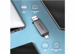 AXAGON CRE-DAC, USB-C + USB-A, 5 Gbps - MINI čtečka karet, 2-slot & lun SD/microSD, podpora UHS-I